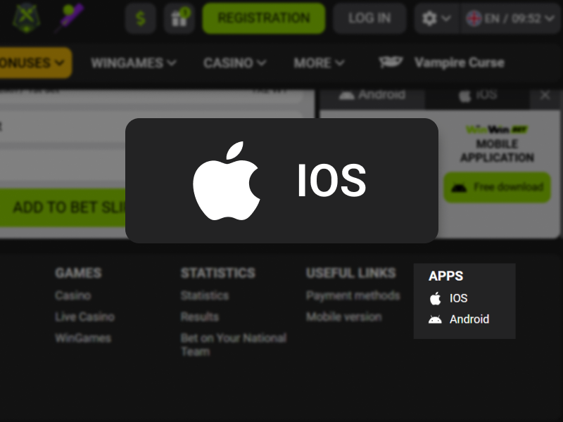 WinWinBet website Apps section with Apple icon highlighted, step 2.