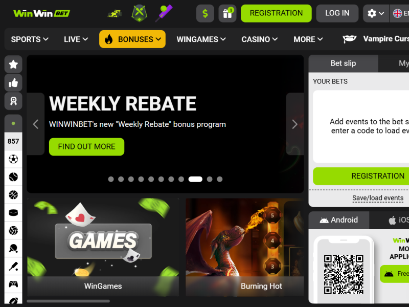 WinWinBet official South Africa website homepage on desktop or mobile, step 1.