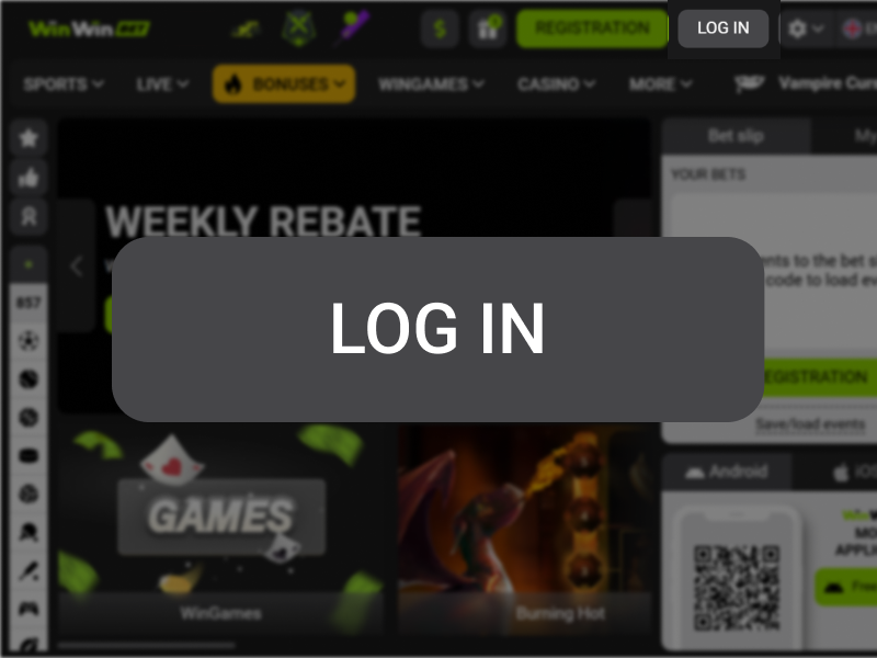 Login button highlighted in the top right corner of WinWinBet South Africa website, step 2.