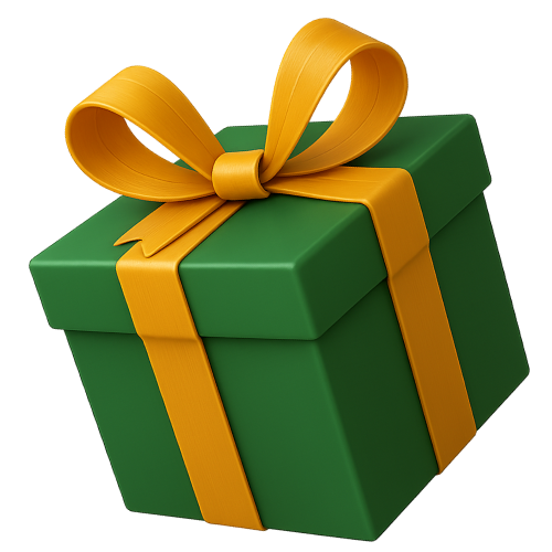 Green gift box with yellow ribbon